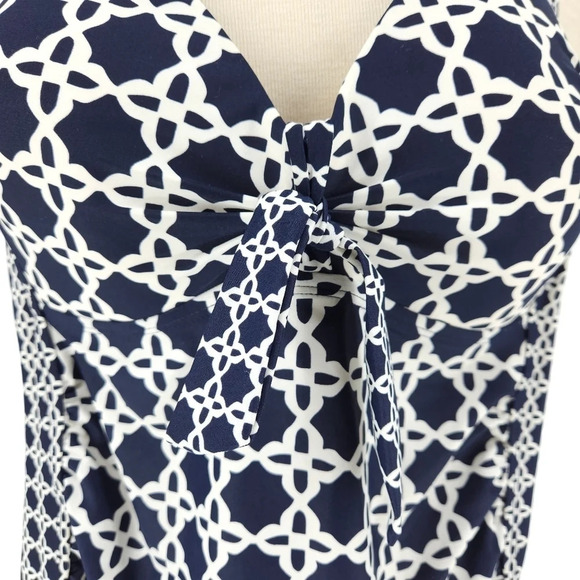 Merona Tankini Top Swimsuit Navy Blue Print Padded Bra Tie Halter - Picture 4 of 8